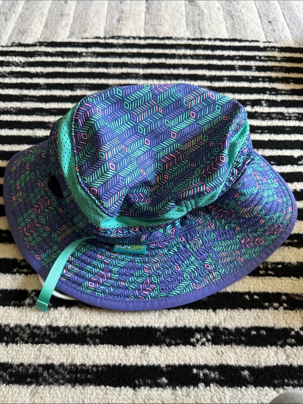 Kids’ Sunday afternoon ' Purple & Teal Patterned Sun Hat. SzM 2-5years